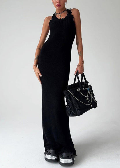 Slim Fit Khaki O Neck Knit Maxi Dresses Sleeveless