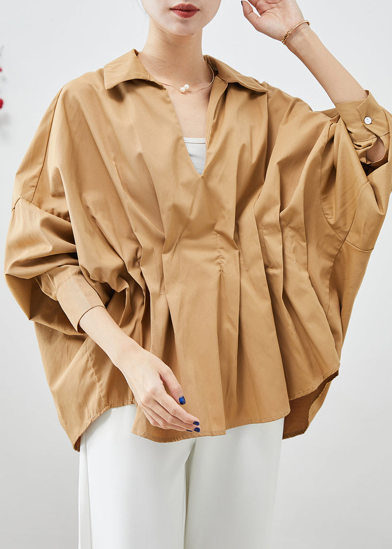 Khaki Oversized Wrinkled Cotton Shirts Batwing Sleeve