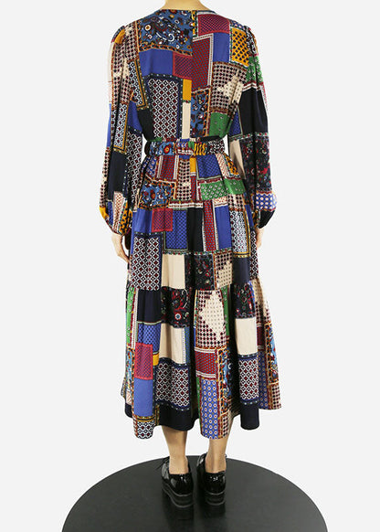 Black O-neck Sashes Print Holiday Dress Spring