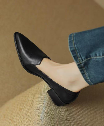 Splicing Chunky Shoes Khaki Sheepskin Pointed Toe