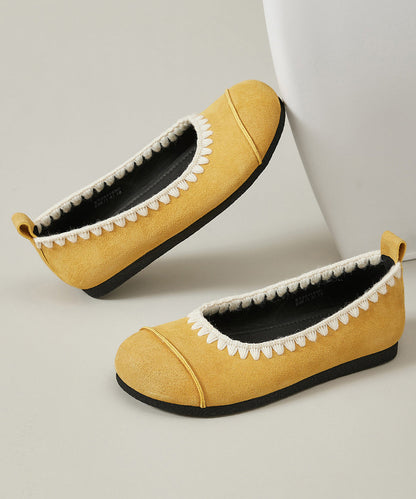 Comfy Splicing Flat Shoes Yellow Suede