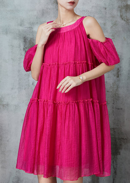 Rose Cold Shoulder Ruffled Mid Dress Summer