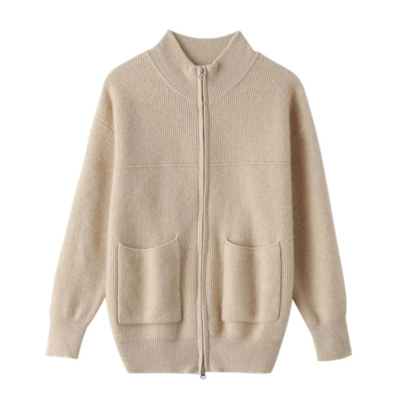 JO | Cozy knitted cardigan with stand-up collar and zipper