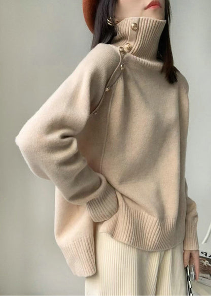White High Neck Side Open Knit Sweaters Winter
