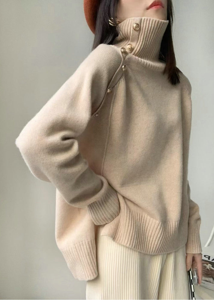 White High Neck Side Open Knit Sweaters Winter