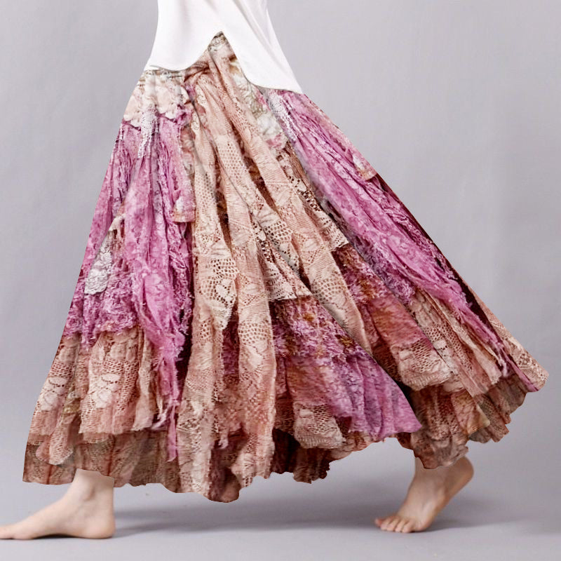 Vintage Lace Boho Flowy Wide Skirt artswardrobe