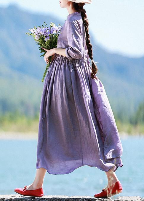 Stand Collar Patchwork Lace Spring Pattern Shape Purple Dress