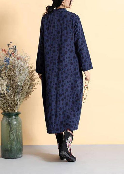 Diy Stand Collar Spring Quilting Dresses Work Outfits Navy Dotted Dress