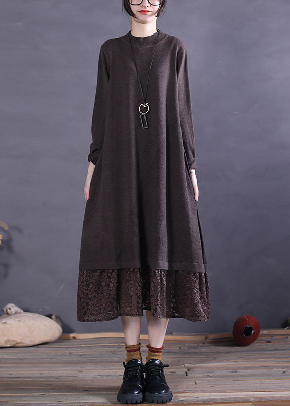 Diy Chocolate Lace Patchwork Knit Maxi Dresses Spring