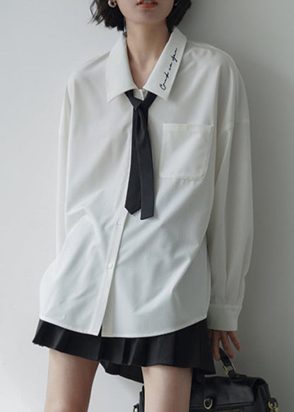 Yellow Embroideried Button Patchwork Cotton Shirt Fall