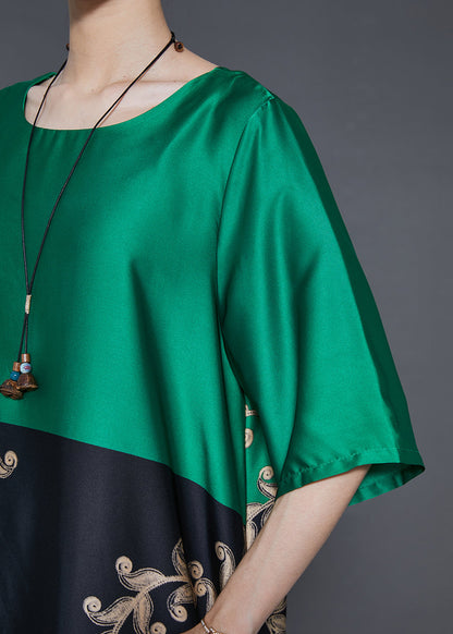 Peacock Green Oversized Patchwork Silk Holiday Dress Summer