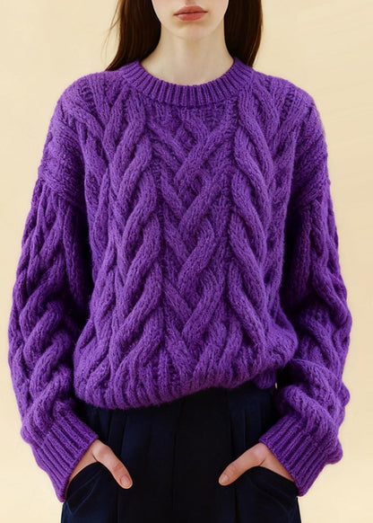 Purple Oversized Cozy Cable Knit Sweaters Winter