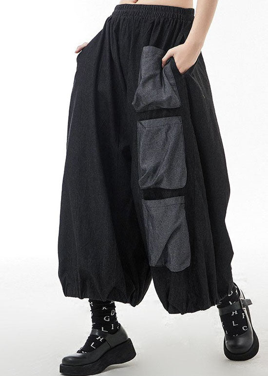 Black Loose Harem Pants Elastic Waist Spring