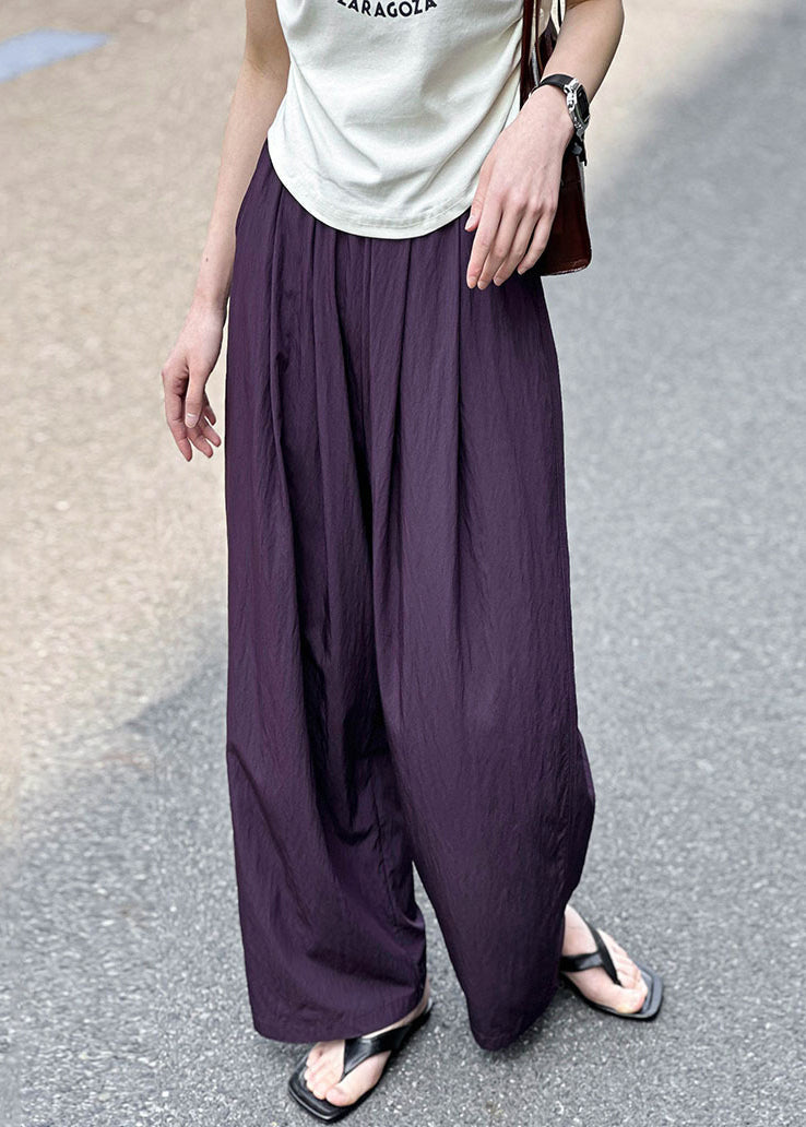 Purple Pockets Elastic Waist Cotton Pants Summer