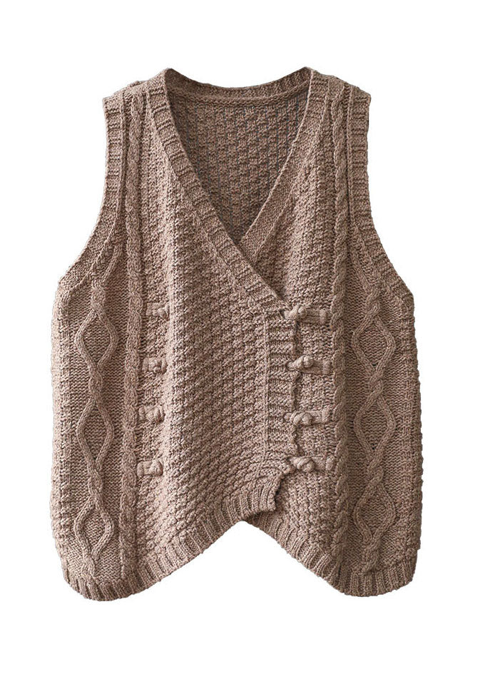 Organic Chocolate Asymmetrical Button Knit Tanks Sleeveless