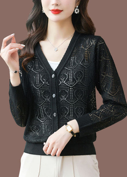 Black V Neck Ice Size Knit Cardigans Summer