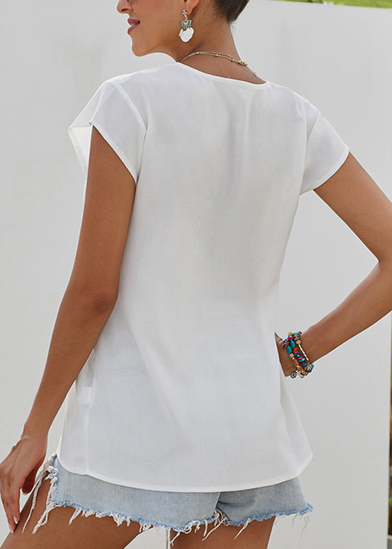 White Print Tops Short Sleeve