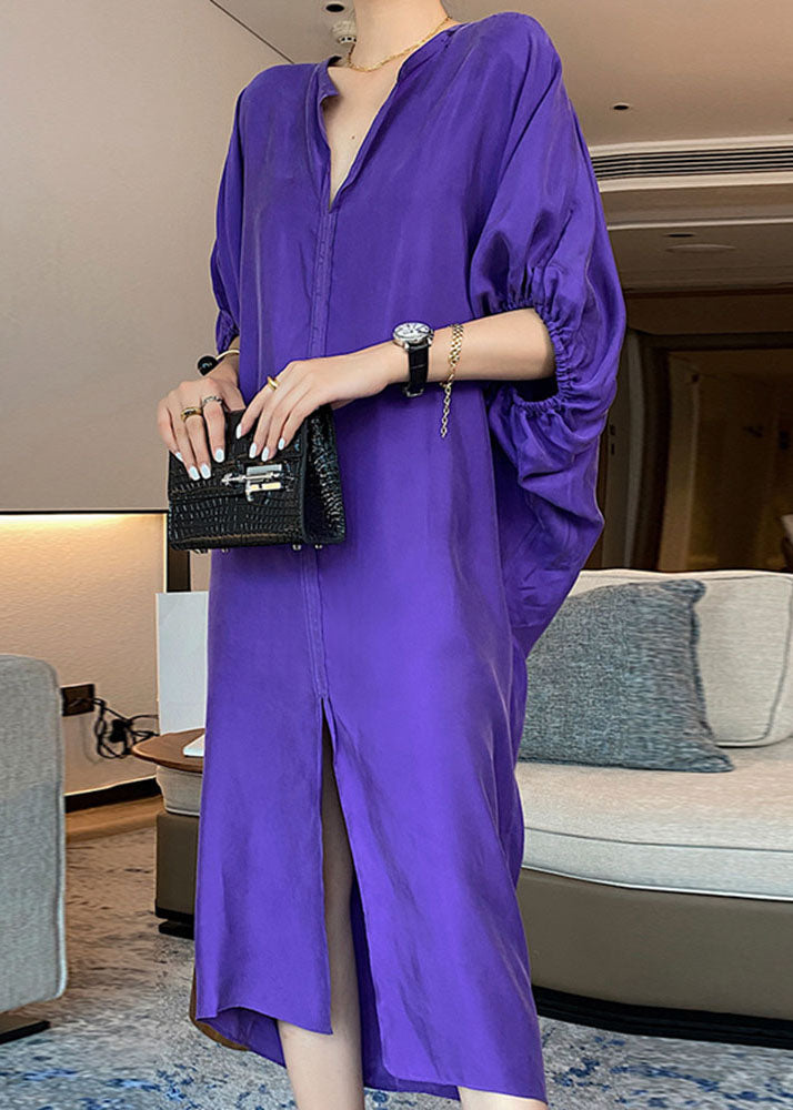 Purple U Neck Patchwork Long Dress Summer