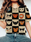 Comstylish Strange Cats Print Short Sleeve T-Shirt