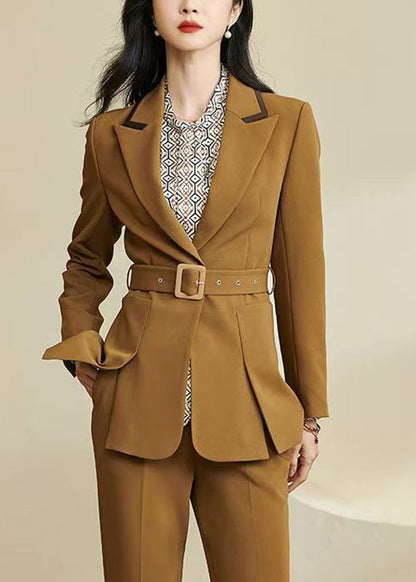 Italian Ginger Notched Patchwork Side Open Coats Fall