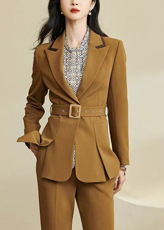 Italian Ginger Notched Patchwork Side Open Coats Fall