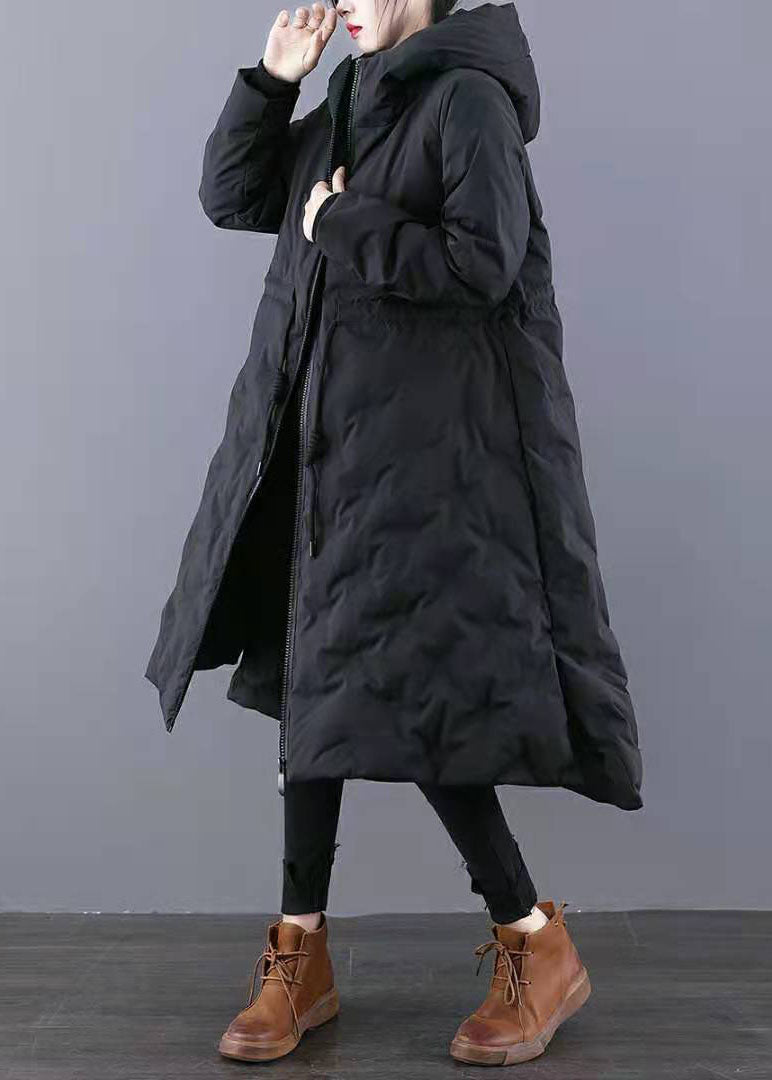 Army Green Hooded Drawstring Side Open Thick Duck Down Down Coats Winter