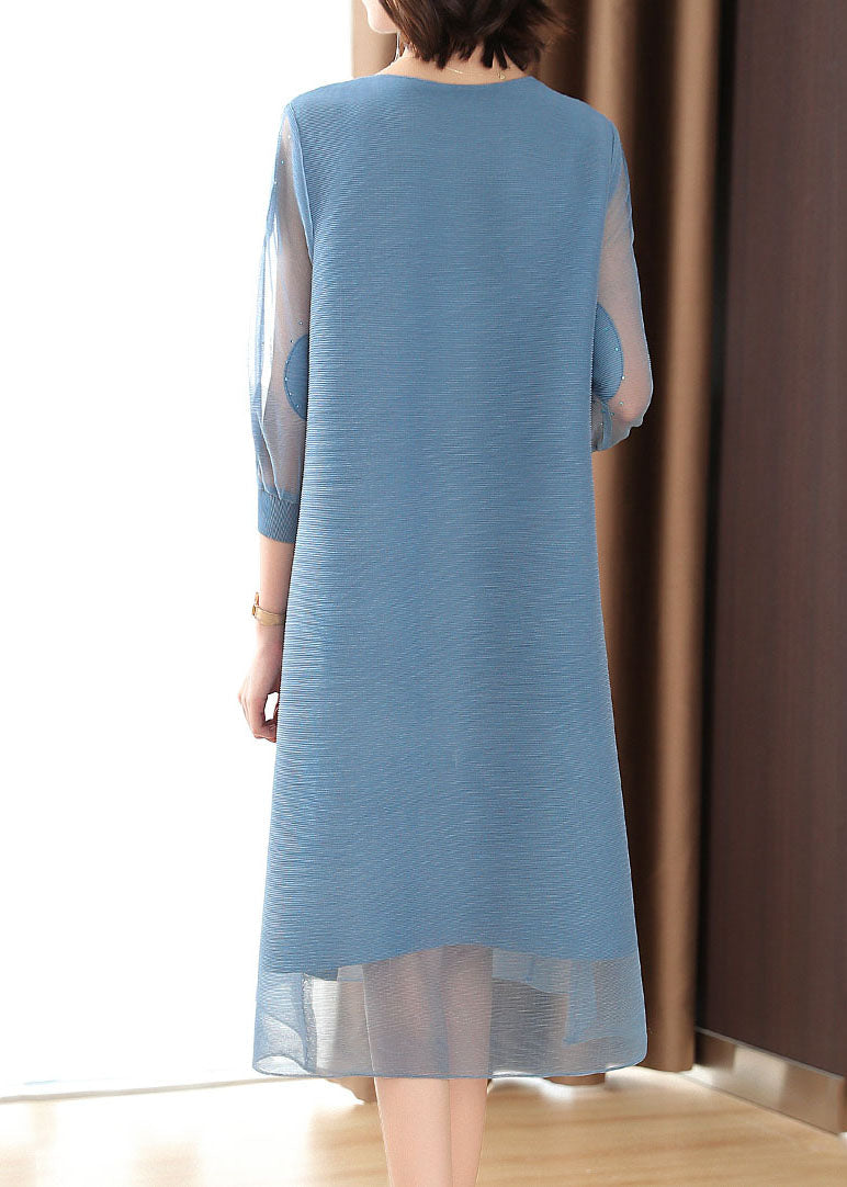 Blue Dot Embroideried Tulle Holiday Maxi Dress Fall