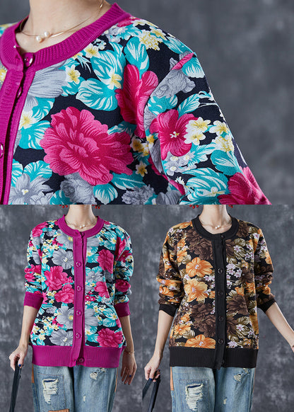 Art Rose Print Thick Knit Sweaters Winter