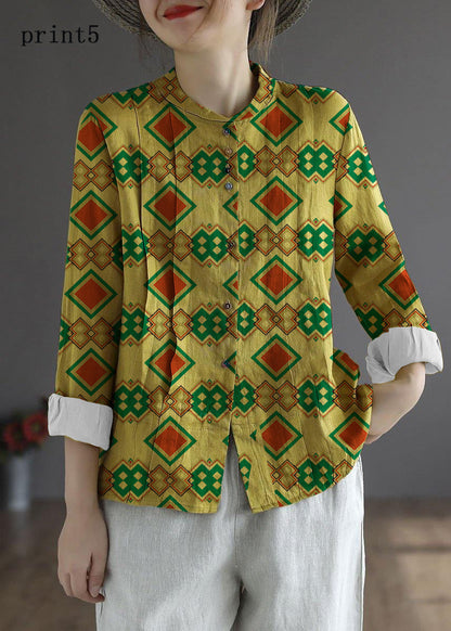 Blue Flower Button Fall Top Long Sleeve Linen