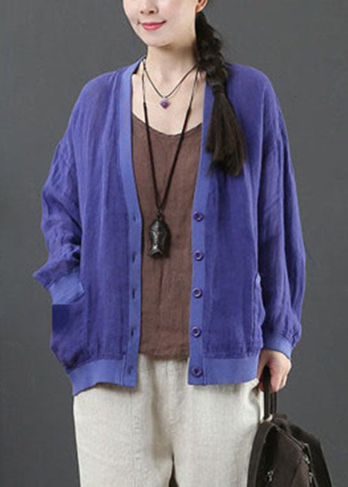 Blue Linen Upf 50+ Coat Jacket Oversized Pockets Spring