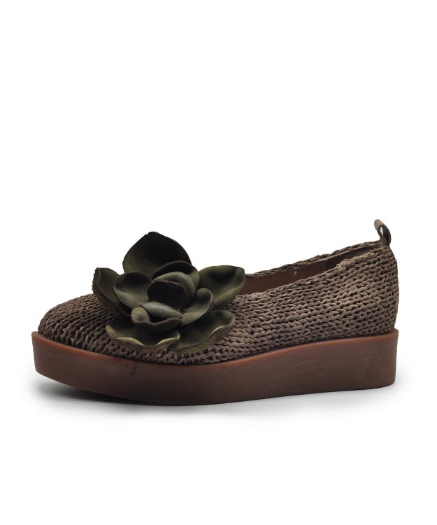 Handmade Grey Platform Sheepskin Comfy Splicing Flat Shoes