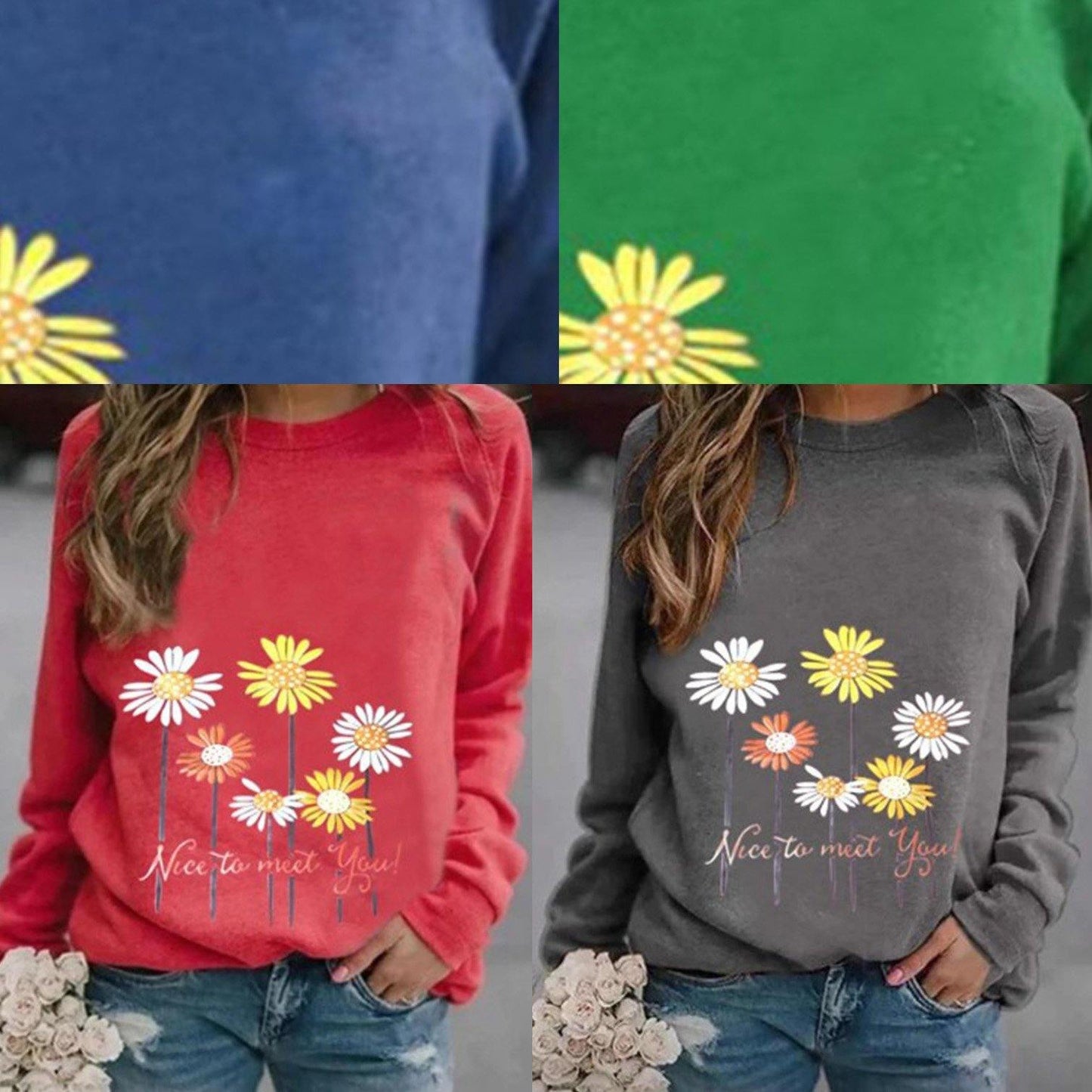 Nice to Meet You' & Daisy Print Sweatshirt