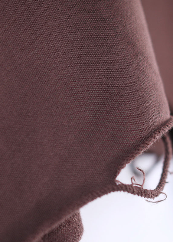 Chocolate O-neck Side Open Sweatshirt Fall
