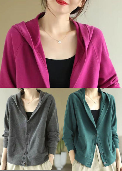 Grey Hooded Cotton Coats Spring