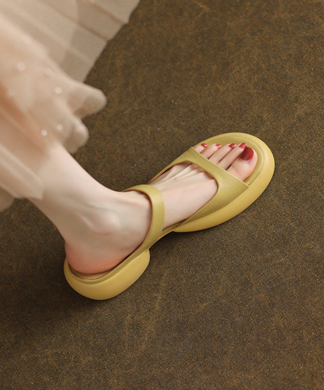 Rose Chunky Cowhide Leather Splicing Slide Sandals
