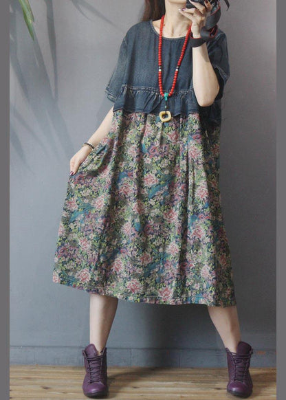 Loose Blue Patchwork Print Loose Summer Holiday Dress