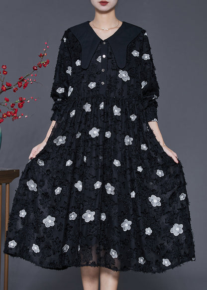 Italian Black Exra Large Hem Long Dresses Spring