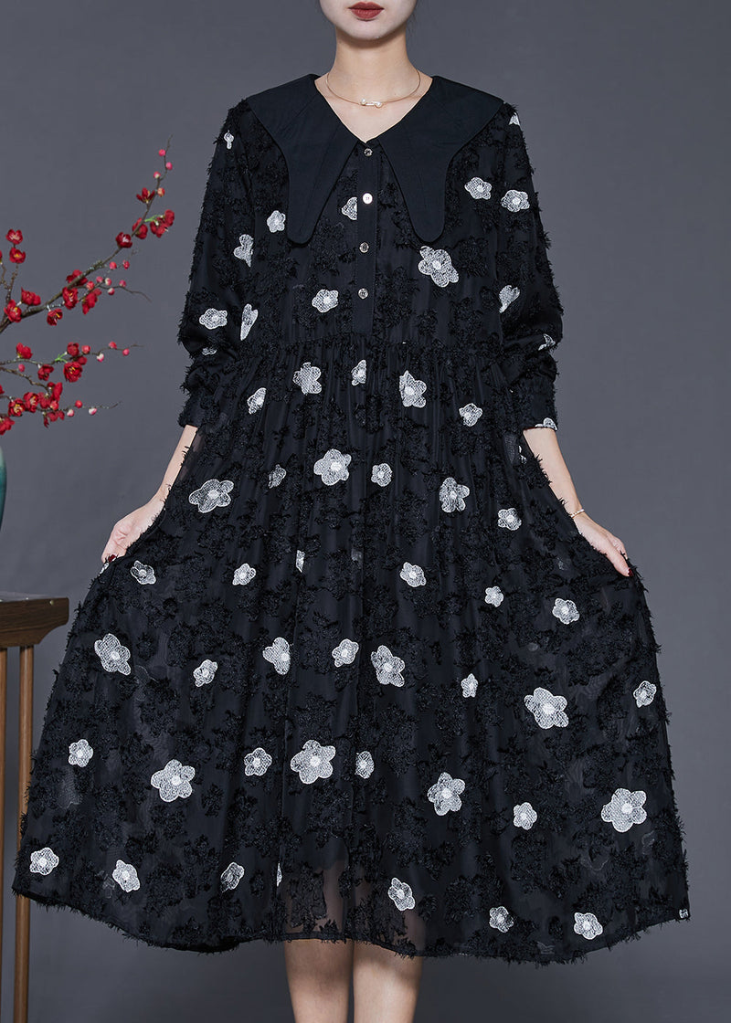 Italian Black Exra Large Hem Long Dresses Spring