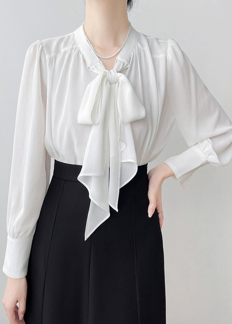White Oversized Chiffon Shirts Bow Draping Spring