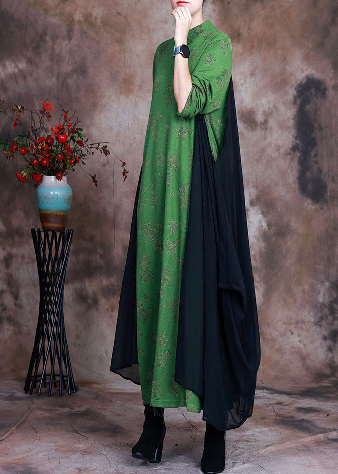 Diy Green Button Patchwork Asymmetrical Design Fall Dress