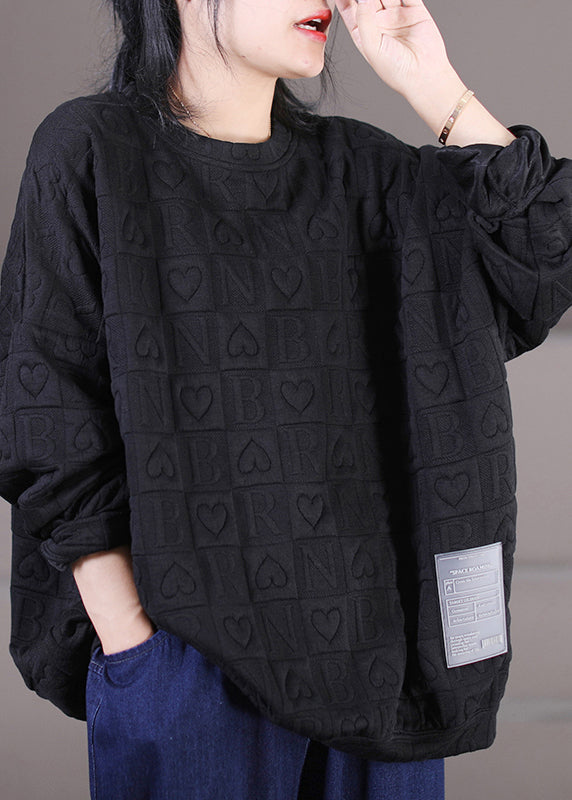 Black O-neck Graphic Patchwork Sweatshirts Long Sleeve