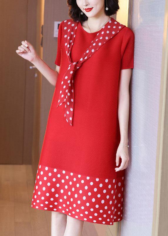 Red Patchwork Dot a Line Mid Summer Dress