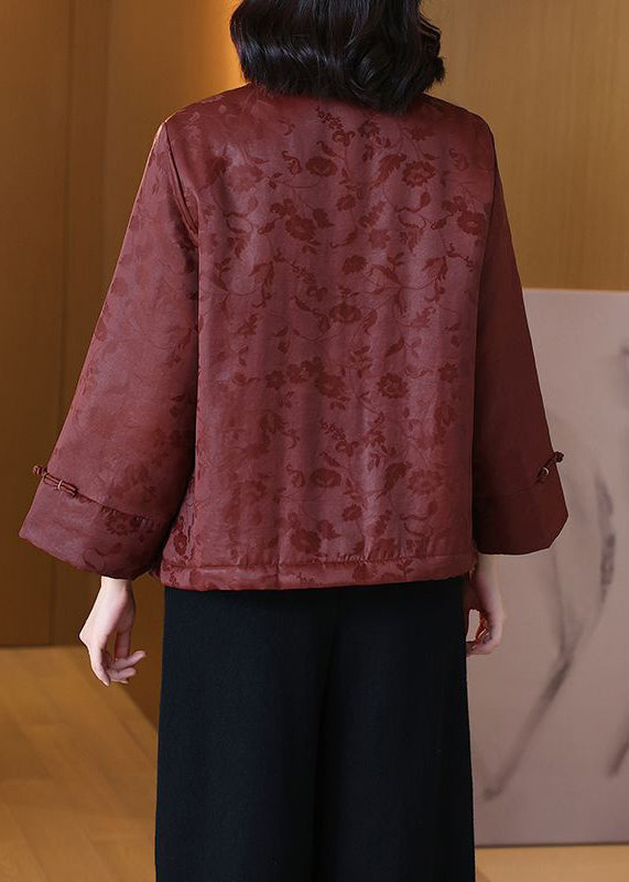 Rust Embroidered Mink Hair Patchwork Cotton Filled Coats Winter