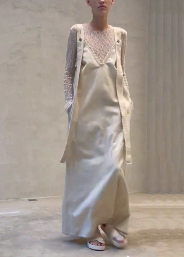 New Lace Top Beige Strap Skirt Two-piece Set for Summer