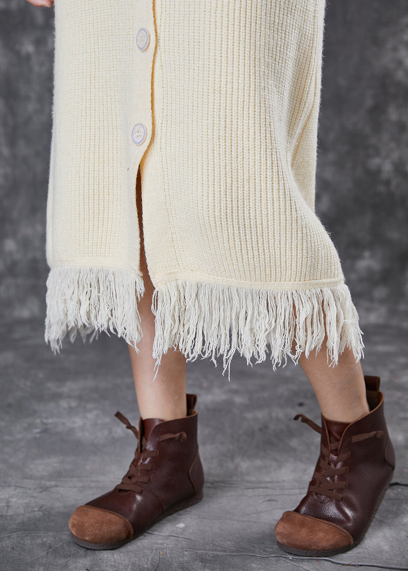 Beige Turtle Neck Knitwear Dress Two Piece Set Spring