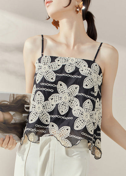 Black Backless Embroideried Tanks Sleeveless