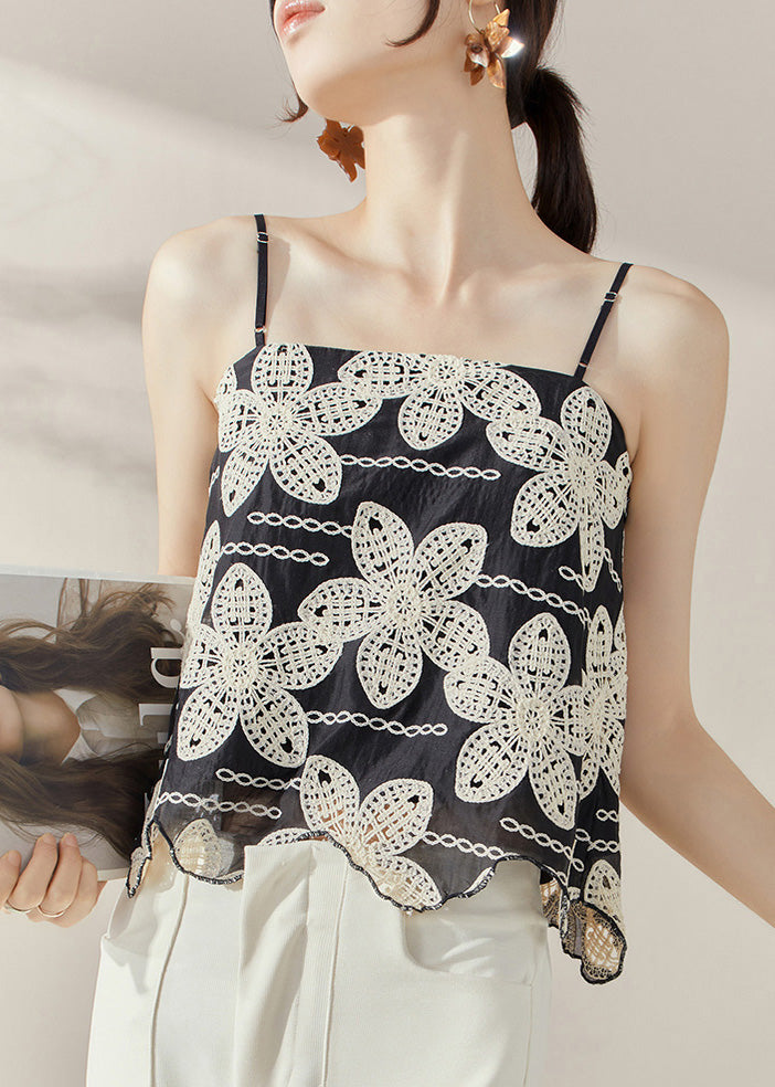 Black Backless Embroideried Tanks Sleeveless