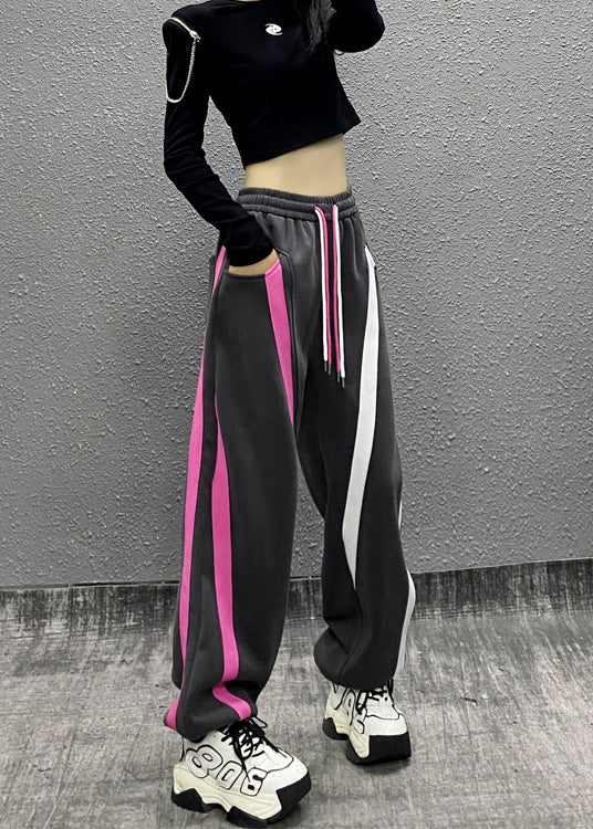 Black Pockets Patchwork Warm Fleece Sport Pants Winter