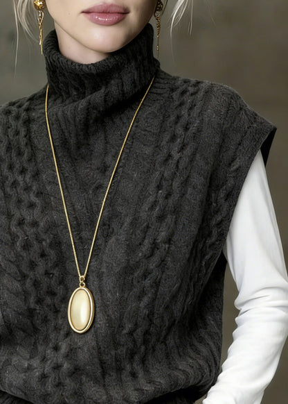 Classy Grey Turtleneck Cable Knit Vest Sleeveless