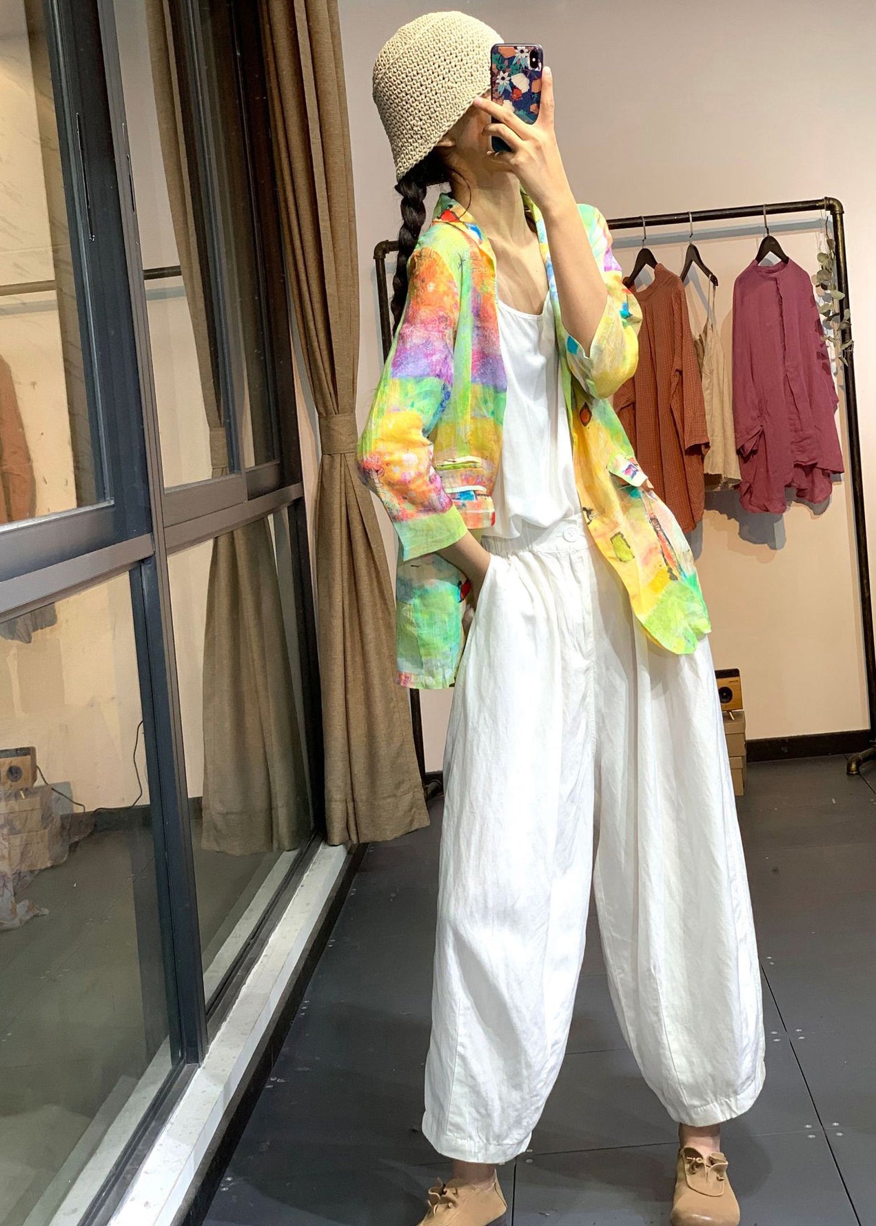 Rainbow Tie Dye Linen Upf 50+ Coat Jacket Summer